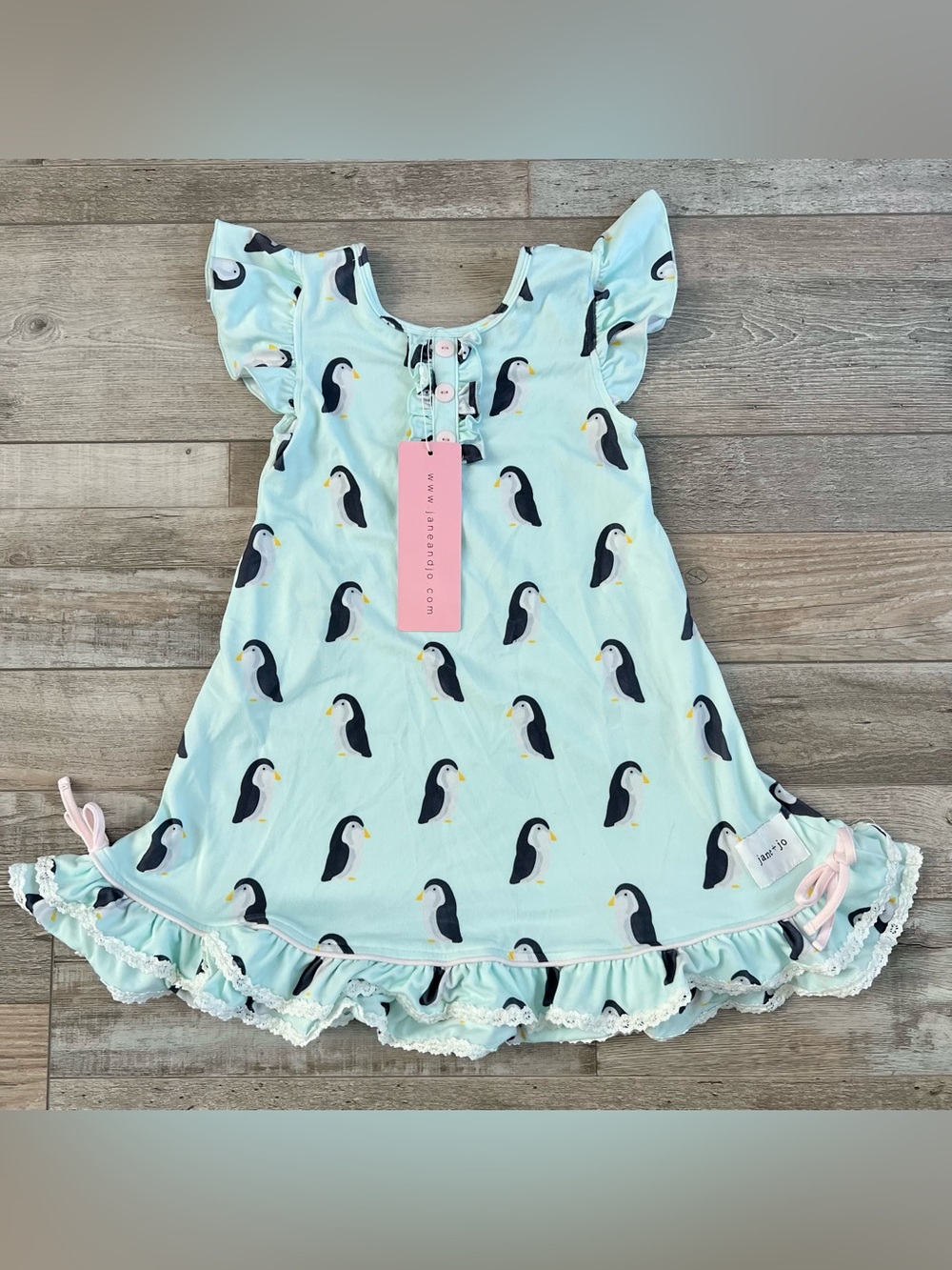 NWT Jane + Jo Girls Flutter Sleeve Nightgown in Penguin Waddle Size 6